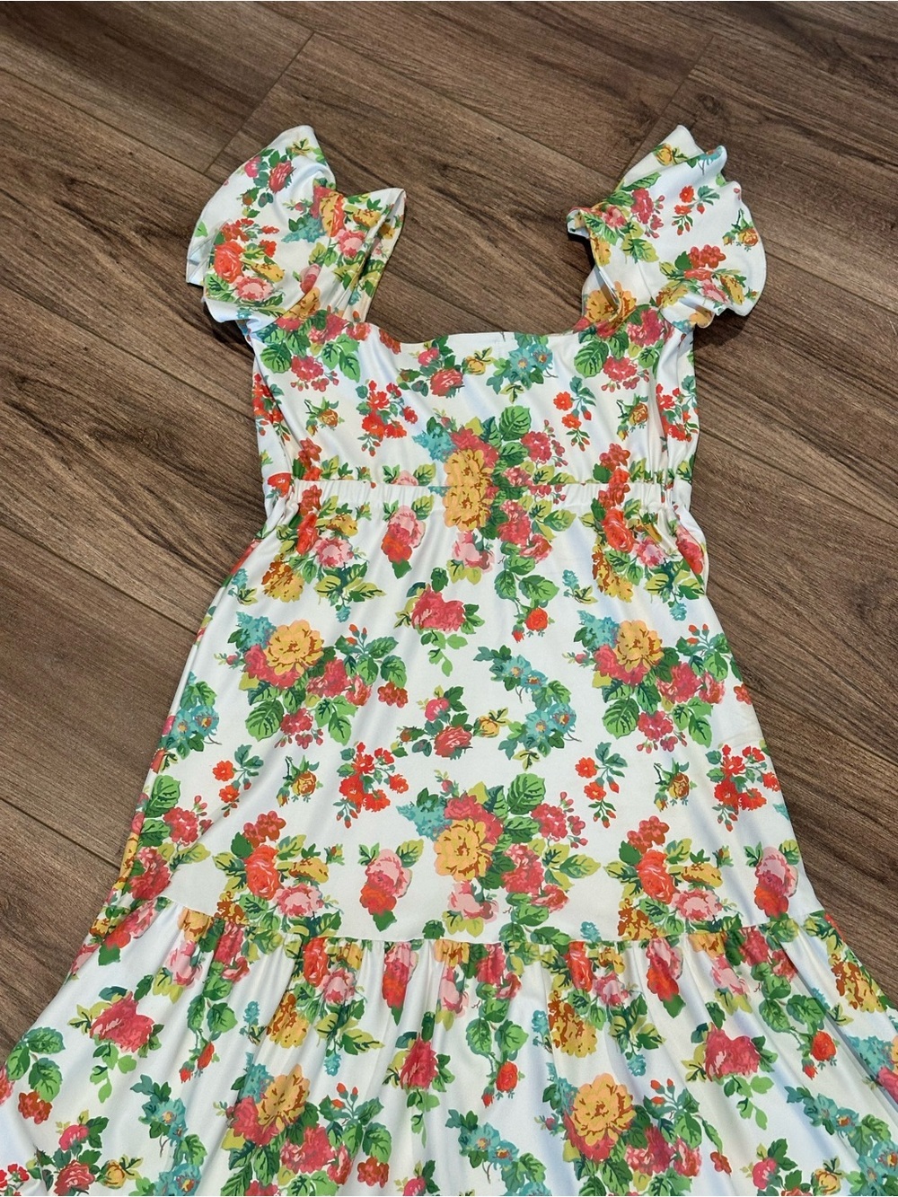 Smith and Quinn Bitty Cape Garden Floral Tiered Dress with Flutter Sleeves Small - Picture 8 of 10